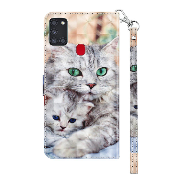 Samsung Galaxy A21s 3D Painted Leather Phone Case(Two Loving Cats)