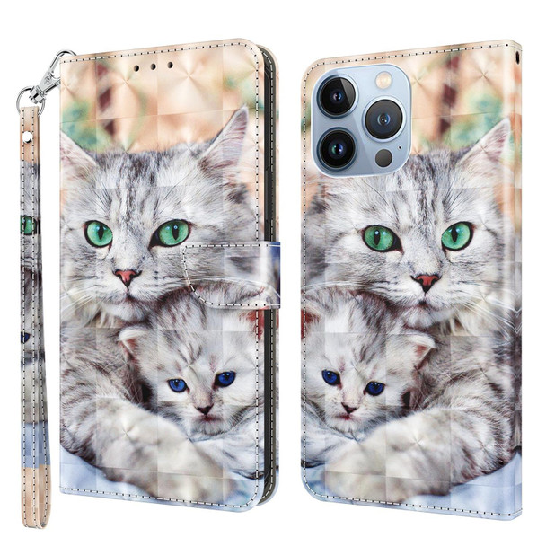 3D Painted Leatherette Phone Case - iPhone 13 Pro Max(Two Loving Cats)