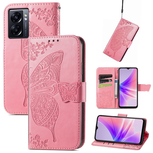 OPPO A77 Butterfly Love Flower Embossed Flip Leather Phone Case(Pink)