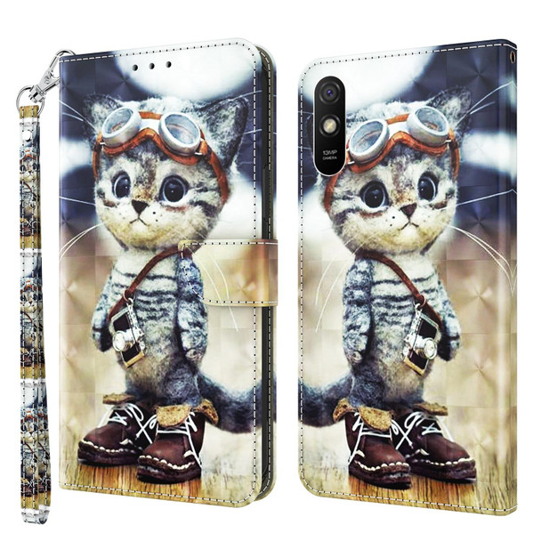 Xiaomi Redmi 9A 3D Painted Leather Phone Case(Naughty Cat)