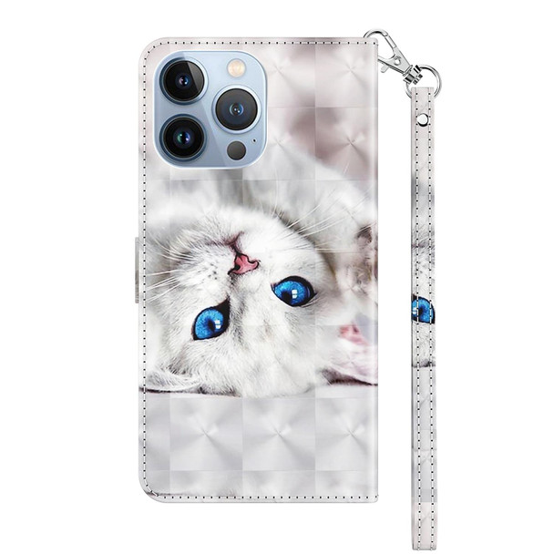 3D Painted Leatherette Phone Case - iPhone 13 Pro Max(Reflection White Cat)