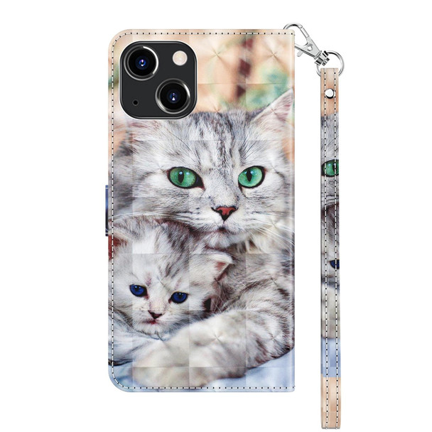 3D Painted Leatherette Phone Case - iPhone 14(Two Loving Cats)