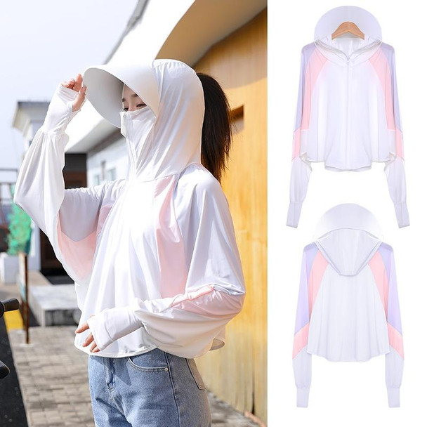 Women Short Shawl Hooded Breathable Sun Protection Clothes Outdoor, Size: One Size(Colorblock White)