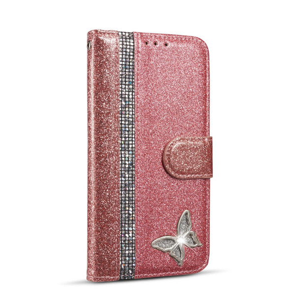 Samsung Galaxy S10e Glitter Powder Butterfly Leather Phone Case(Rose Gold)