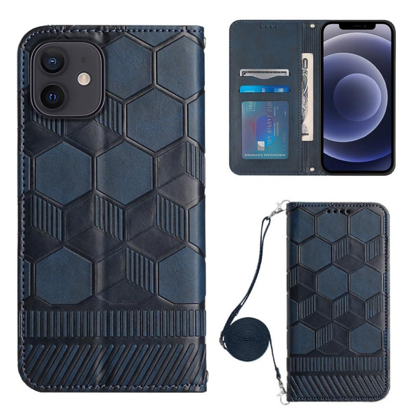 Crossbody Football Texture Magnetic PU Phone Case - iPhone 12 Mini(Dark Blue)