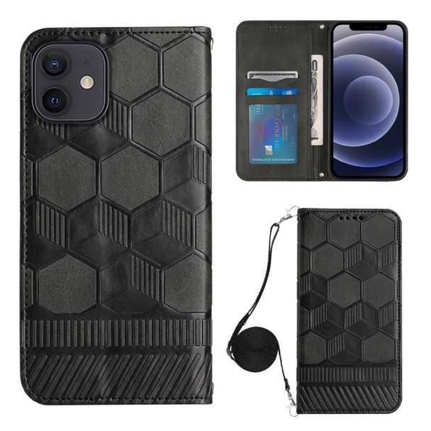 Crossbody Football Texture Magnetic PU Phone Case - iPhone 12(Black)