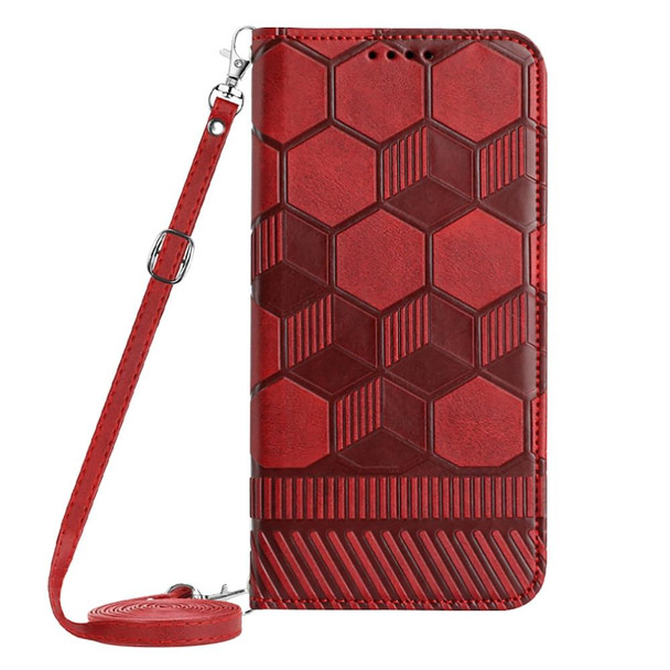 Crossbody Football Texture Magnetic PU Phone Case - iPhone 13 Pro Max(Red)
