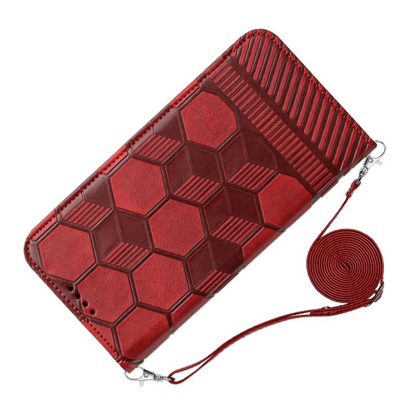 Crossbody Football Texture Magnetic PU Phone Case - iPhone 13 Pro Max(Red)