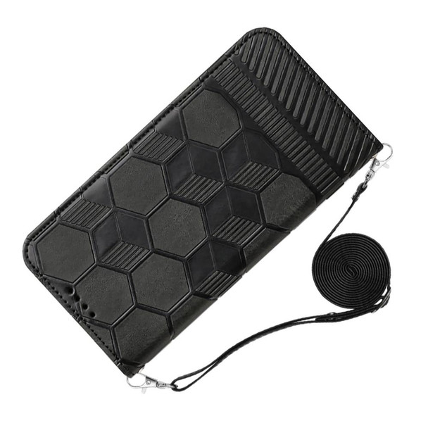 Crossbody Football Texture Magnetic PU Phone Case - iPhone 14(Black)