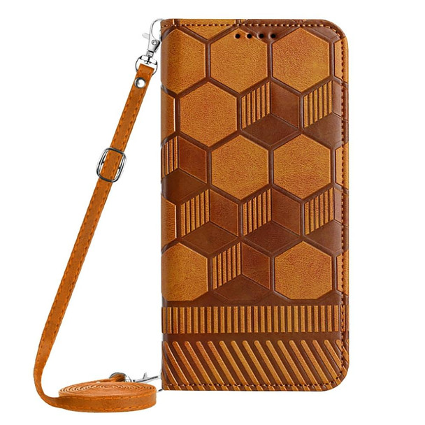 Crossbody Football Texture Magnetic PU Phone Case - iPhone 13 Pro(Khaki)