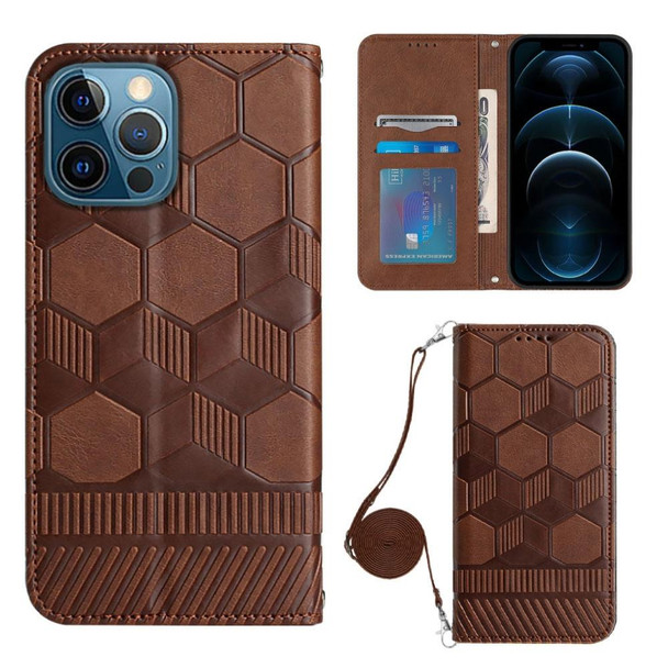 Crossbody Football Texture Magnetic PU Phone Case - iPhone 12 Pro(Brown)