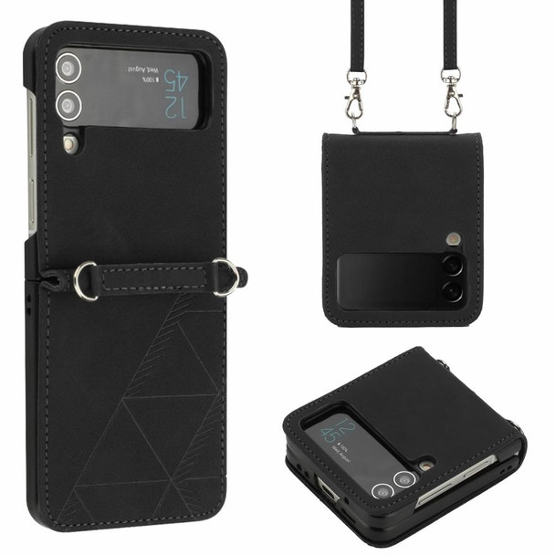 Samsung Galaxy Z Flip3 5G Crossbody 3D Embossed Leather Phone Case(Black)