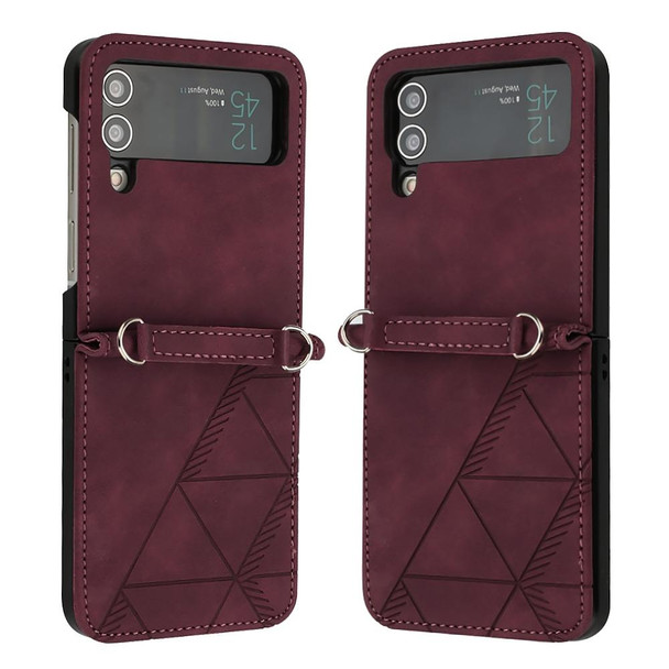 Samsung Galaxy Z Flip3 5G 3D Embossed Leather Phone Case(Wine Red)