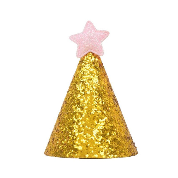 10 PCS Golden Birthday Hat Children Age Dress up Star Hat Glitter Cake Cap(Pink Star)