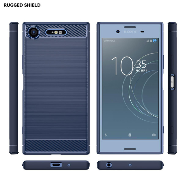 Sony Xperia XZ1 Brushed Texture Carbon Fiber TPU Phone Case(Blue)