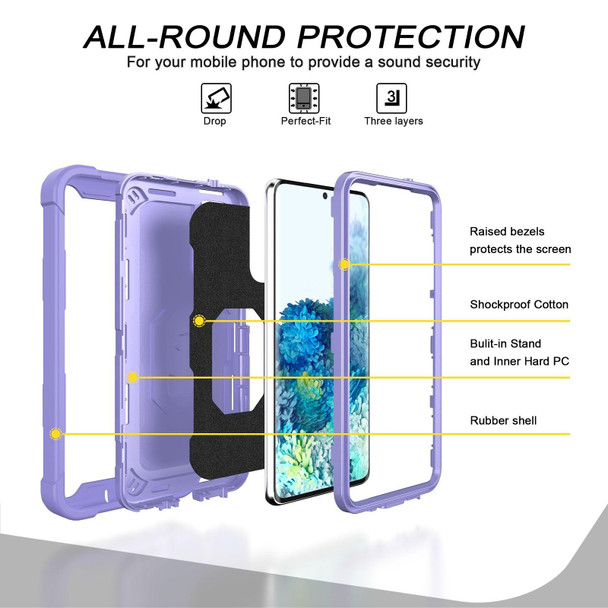 Samsung Galaxy S20 FE / FE 5G PC + Rubber 3-layers Shockproof Protective Case with Rotating Holder(Purple)