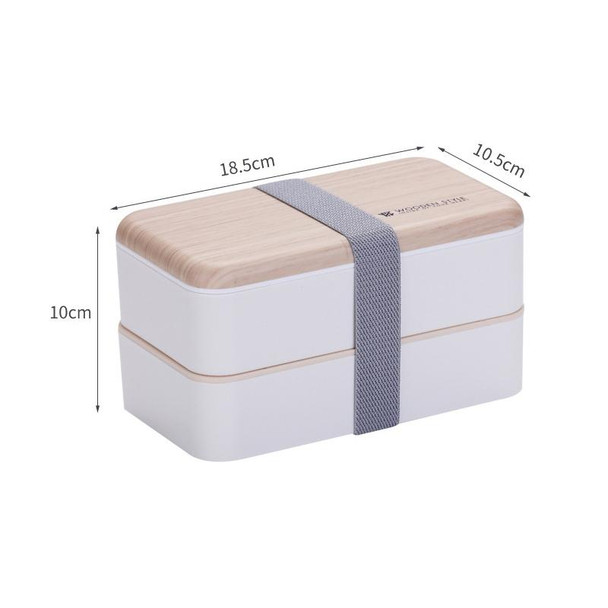 Office Double-layer Separated Lunch Box Wooden Portable Microwaveable Heating Student Bento Box with Cutlery(White)