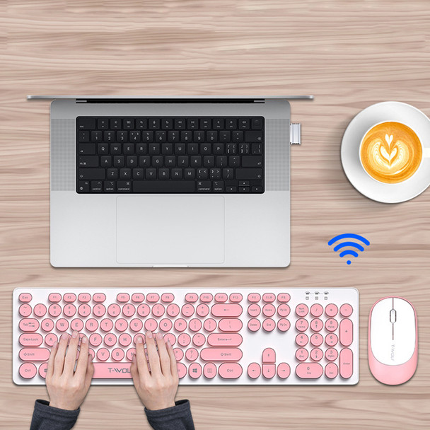 Retro 2.4G Wireless Keyboard and Mouse Combo - Pink/Blue