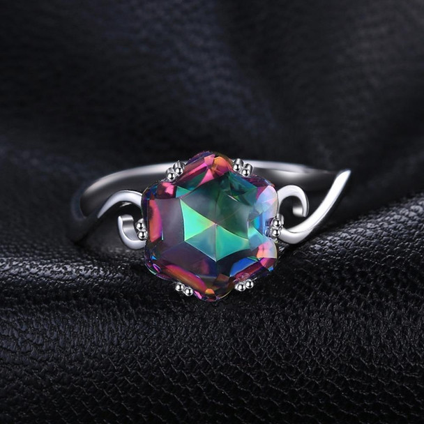 Seven Colored Gemstone Zircon Ring Solid 925 Sterling Silver Jewelry Ring 10