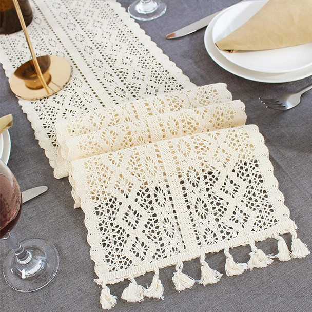 Tassel Lace Floral Romance Retro Crochet Hollow Cotton Blend Table Runner Covers, Size:24x180cm(York Weave)