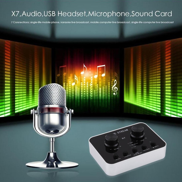 X7 Live Broadcast Audio USB Headset Microphone Webcast Entertainment Streamer Sound Card for Phone, Computer PC
