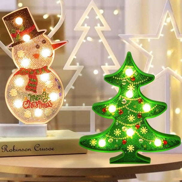 DIY Diamond Painting LED Night Light Sticking Diamond Christmas Decoration Table Lamp(Snowman)