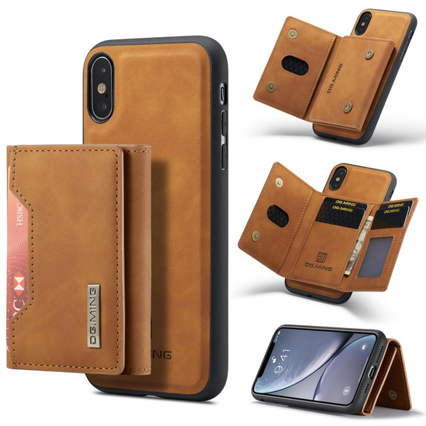 DG.MING M2 Series 3-Fold Multi Card Bag + Magnetic Back Cover Shockproof Case with Wallet & Holder Function - iPhone XS(Brown)