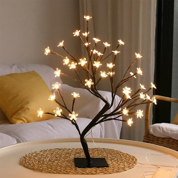 24 Lights Cherry Tree Lamp Table Lamp Room Layout Decoration Creative Bedside Night Light Gift, Style:Bauhinia Black Tree