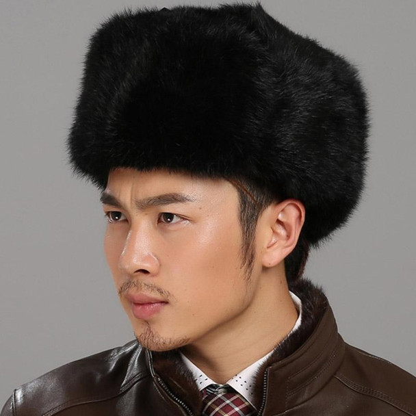 Black Autumn and Winter Thick Warm Rabbit Fur Bomber Hat Flight Hat for Men, Hat Size:L