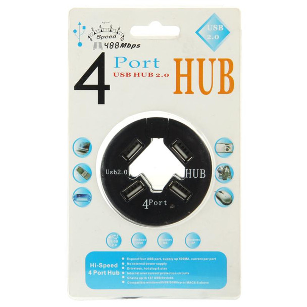 4 Ports USB HUB 2.0 USB Splitter Adapter with Anti Dust Cup(Black)
