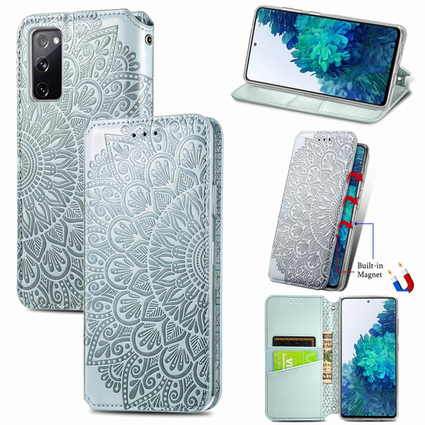 Blooming Mandala Embossed Pattern Magnetic Horizontal Flip Leatherette Case with Holder & Card Slots & Wallet - Samsung Galaxy S20 FE(Grey)