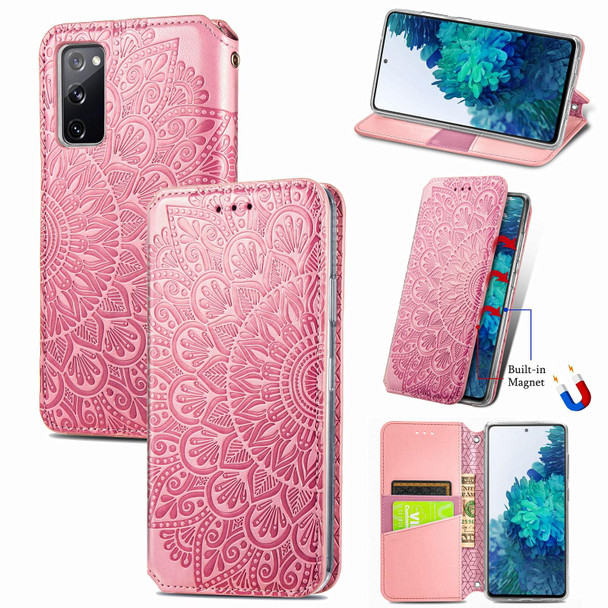 Blooming Mandala Embossed Pattern Magnetic Horizontal Flip Leatherette Case with Holder & Card Slots & Wallet - Samsung Galaxy S20 FE(Pink)