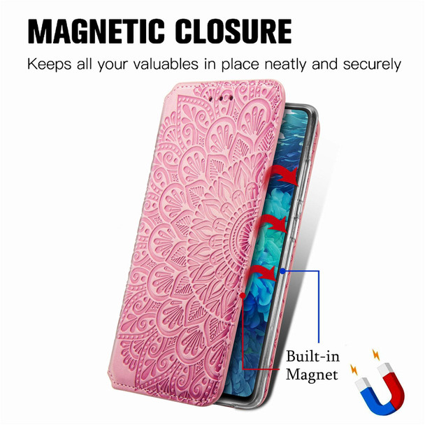 Blooming Mandala Embossed Pattern Magnetic Horizontal Flip Leatherette Case with Holder & Card Slots & Wallet - Samsung Galaxy S20 FE(Pink)