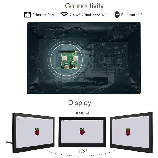 Waveshare 13.3 inch Mini-Computer Powered by Raspberry Pi 3A+, HD Touch Screen(UK Plug)