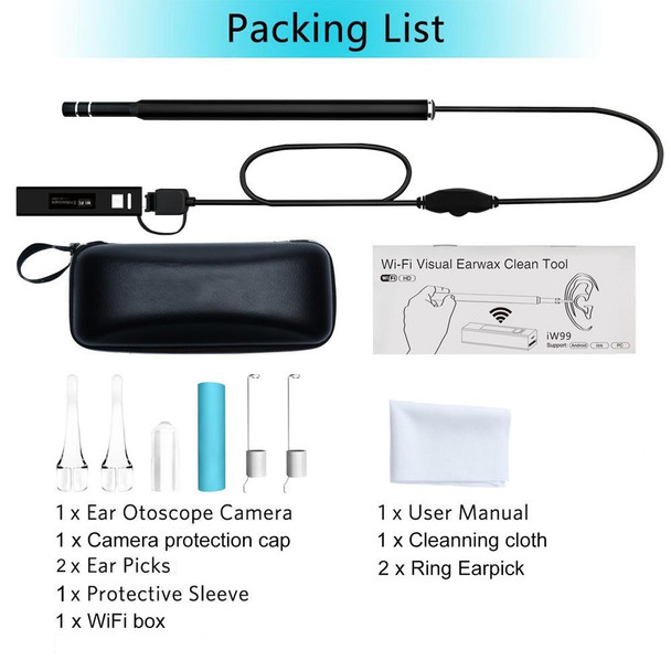 iw99A 1.3MP WiFi HD Visual Eardrop Endoscope Borescope with 6 LEDs, IP67 Waterproof, Lens Diameter: 5.5mm, Length: 2m