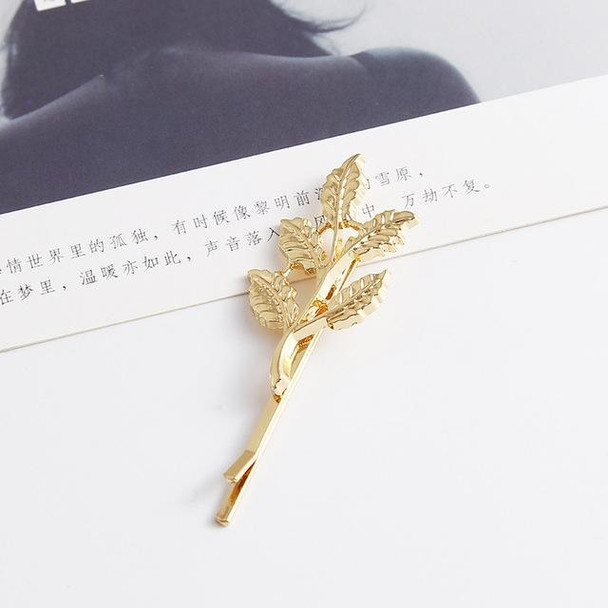 2 PCS Gift for Women Hair Clip Bright Hairpin Simple Hair Styling Accessories(Gold Five leaves)