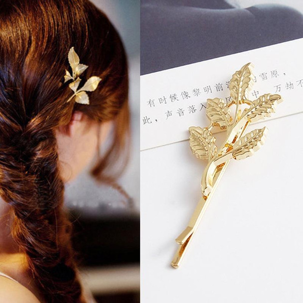 2 PCS Gift for Women Hair Clip Bright Hairpin Simple Hair Styling Accessories(Gold Five leaves)