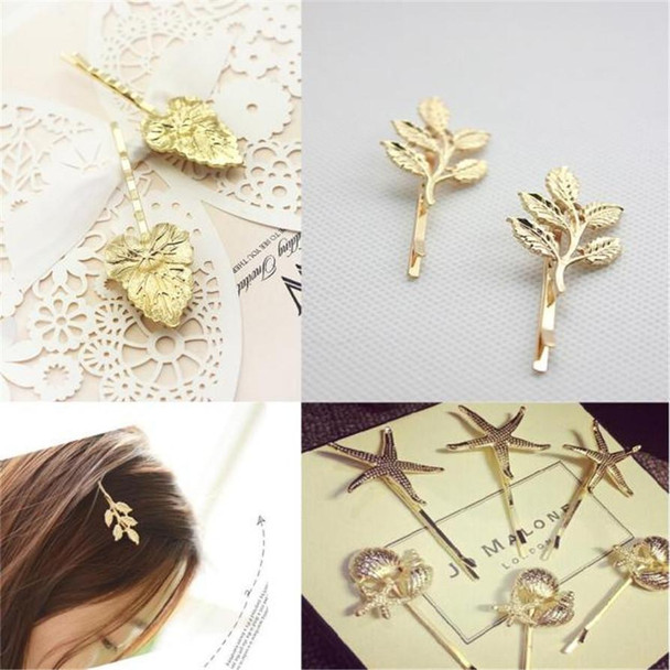 2 PCS Gift for Women Hair Clip Bright Hairpin Simple Hair Styling Accessories(Gold Five leaves)