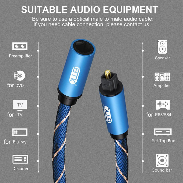 EMK Male To Female SPDIF Paired Digital Optical Audio Extension Cable, Cable Length: 1m (Blue)