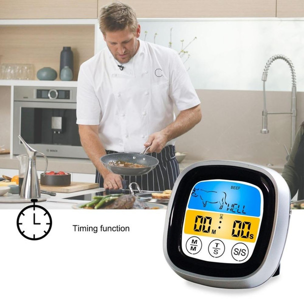2 PCS Kitchen Food Digital Display Touch Field Barbecue Thermometer Black with Silver Frame