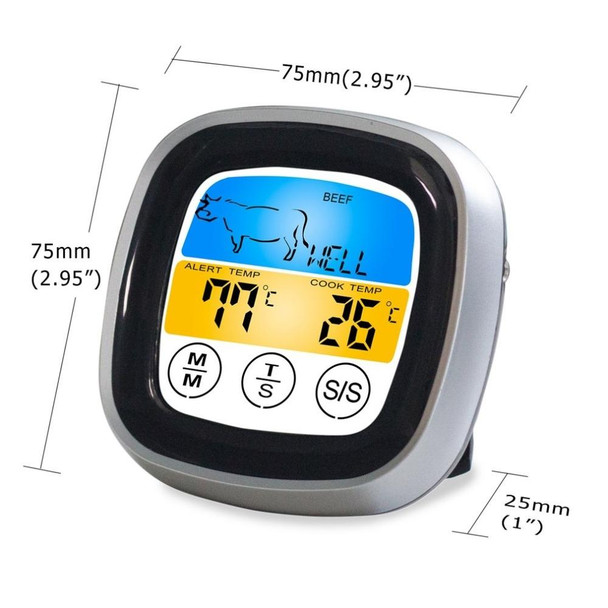 2 PCS Kitchen Food Digital Display Touch Field Barbecue Thermometer Black with Silver Frame