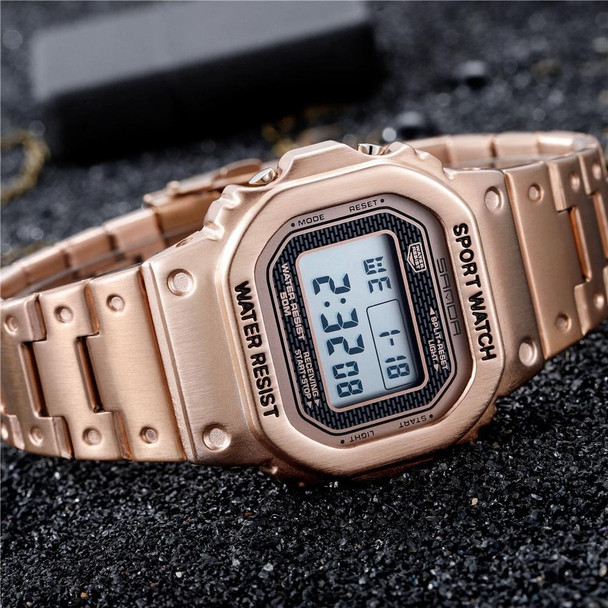 SANDA 390 Fashion Trend Men  Business Watch Outdoor Sports Personality Square Digital Electronic Watch(Rose Gold)