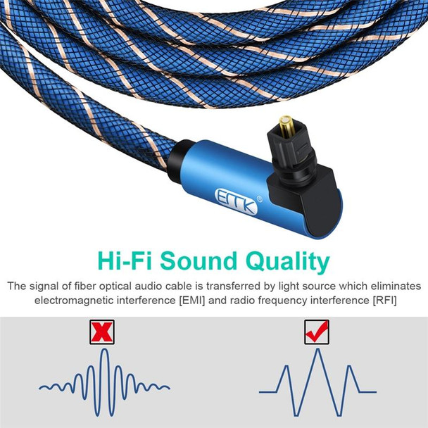 EMK 90 Degree Swivel Adjustable Right Angled 360 Degrees Rotatable Plug Nylon Woven Mesh Optical Audio Cable, Cable Length:3m(Blue)