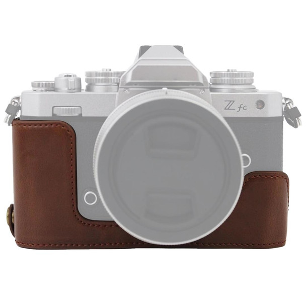 1/4 inch Thread PU Leatherette Camera Half Case Base for Nikon Z fc (Coffee)
