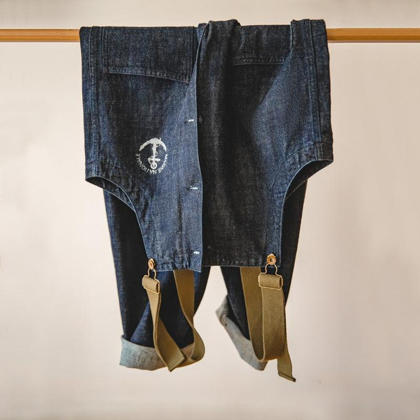 Men Vintage Deck Overalls Spring Autumn Washed Denim Straight Jeans, Size: XL(Denim Blue)