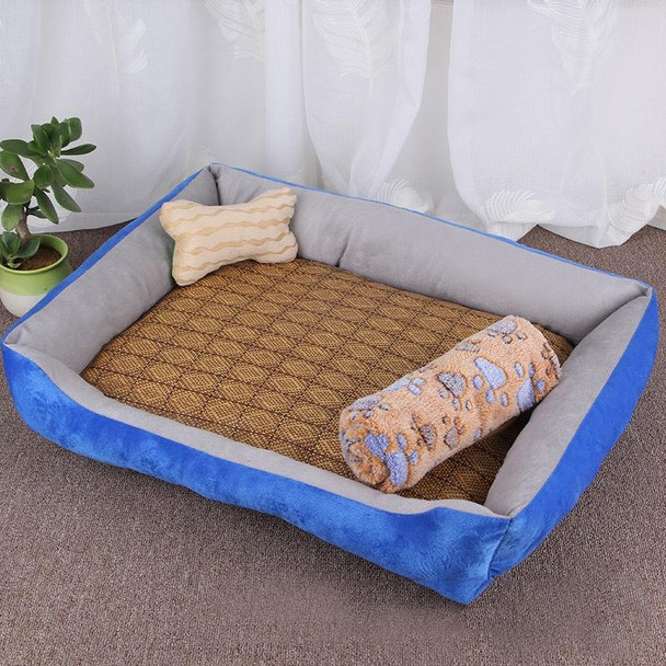 Dog Bone Pattern Big Soft Warm Kennel Pet Dog Cat Mat Blanket,with Rattan Mat & Blanket Size: XXS, 453015cm (Light Grey)