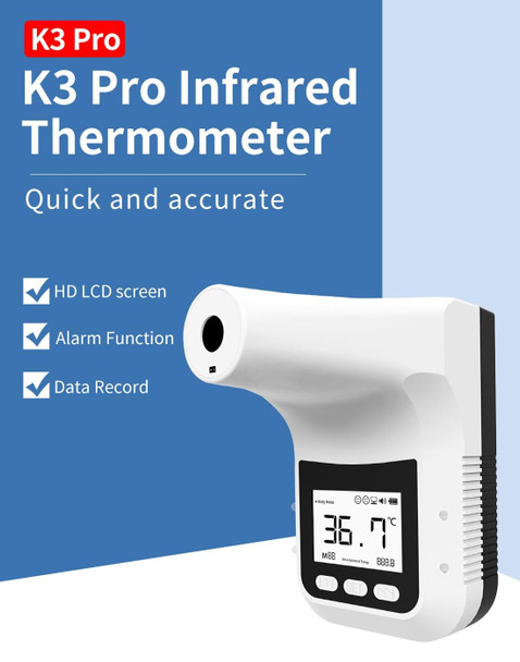 K3 Pro Handsfree Non-contact Forehead Body Light-sensitive Distance Sensor Infrared Thermometer, 2.8 inch LCD Display Screen