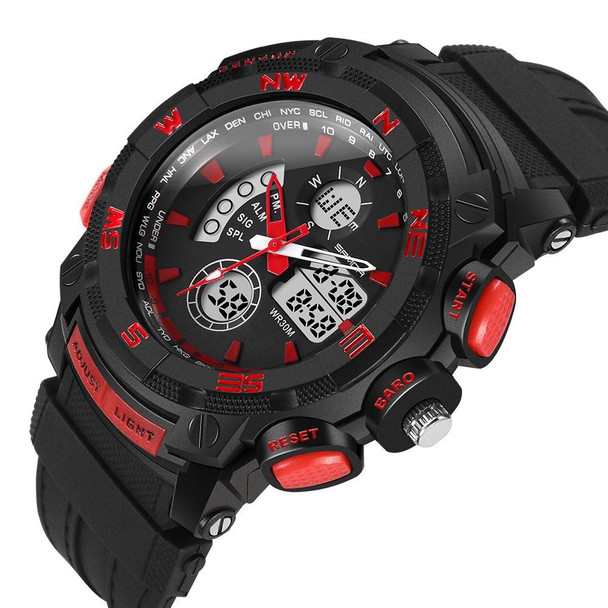 SANDA 775 Watch Male Electronic Watch Adult Middle School Students Youth Multi Functional Sports Water Proof Trend Double Watch(Red)