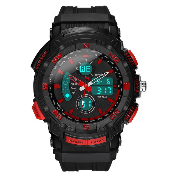 SANDA 775 Watch Male Electronic Watch Adult Middle School Students Youth Multi Functional Sports Water Proof Trend Double Watch(Red)