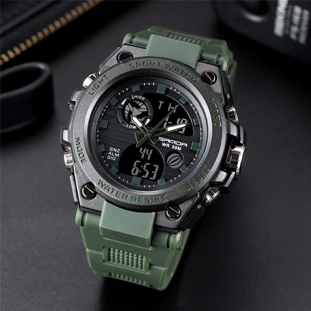 SANDA739  Watch Plate Chao Male Watch Male Student Fashion Trend Multi Functional Digital Waterproof Electronic Meter(Green)